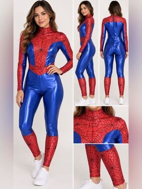 Forplay Metallic Red & Blue Spiderweb Jumpsuit size S/M Halloween